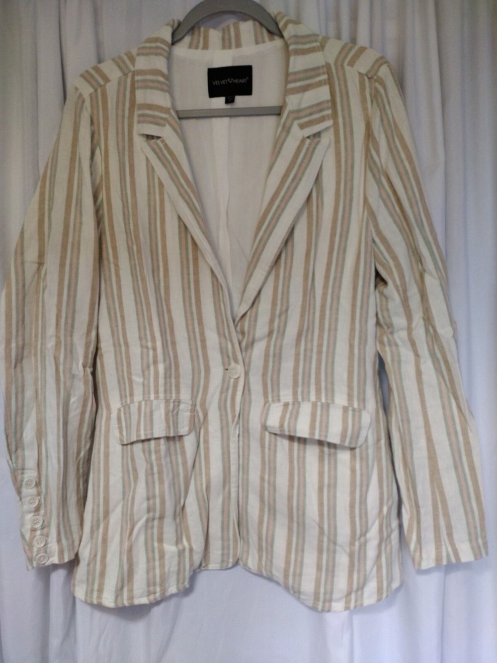 Velvet Heart Cream and Tan Striped Blazer
